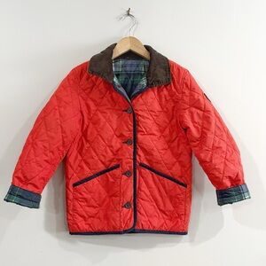 Polo Ralph Lauren Boys Quilted Jacket Size 7 Red Plaid Reversible Preppy